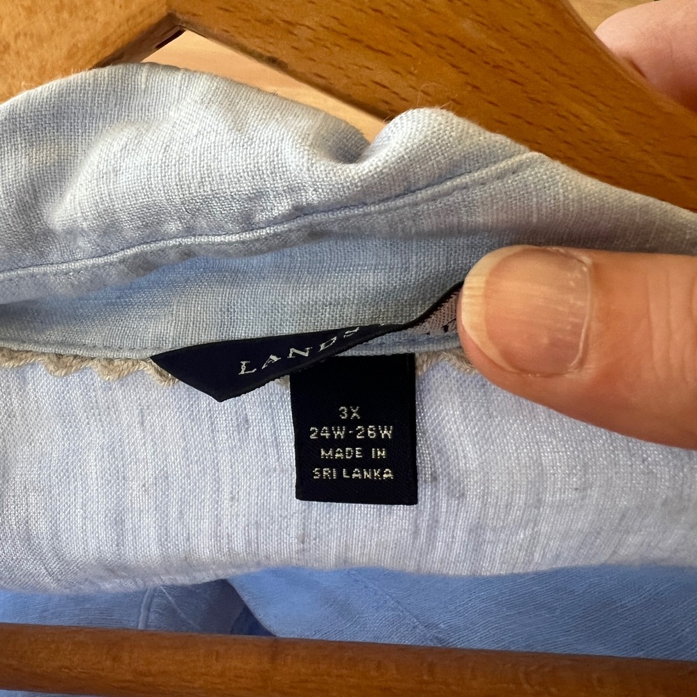 Lands End Womens 3X 24W-26W Light Blue‎ Linen Short Sleeve Button Down Shirt - Picture 7 of 16